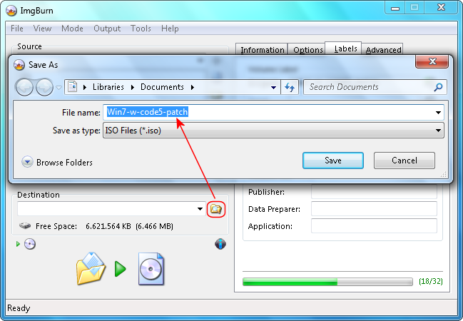 ImgBurn Code 5 Choose destination ISO file name