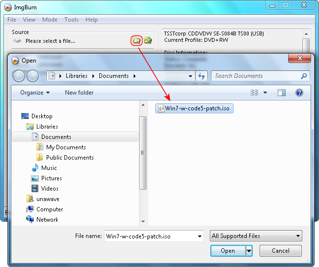 ImgBurn Code 5 Select ISO file as source